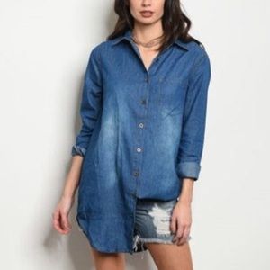 long sleeve denim styled button up tunic